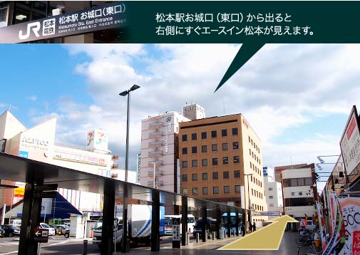 松本駅からエースイン松本への経路案内