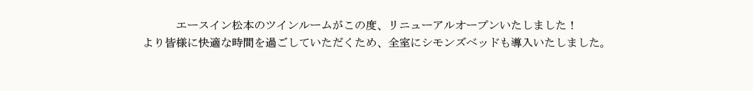 エースイン松本のツインルームがこの度、リニューアルオープンいたしました！